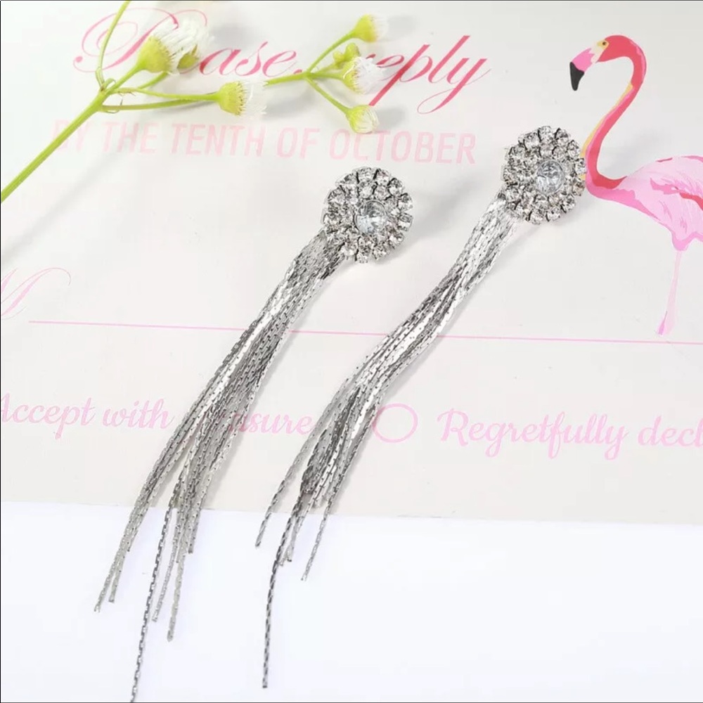New 925 Sterling Silver Long Tassel Earrings - Picture 4 of 11